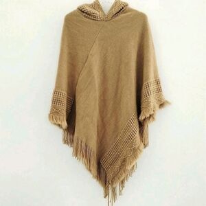 ROMWE | Brown Hooded Poncho Sweatshirt